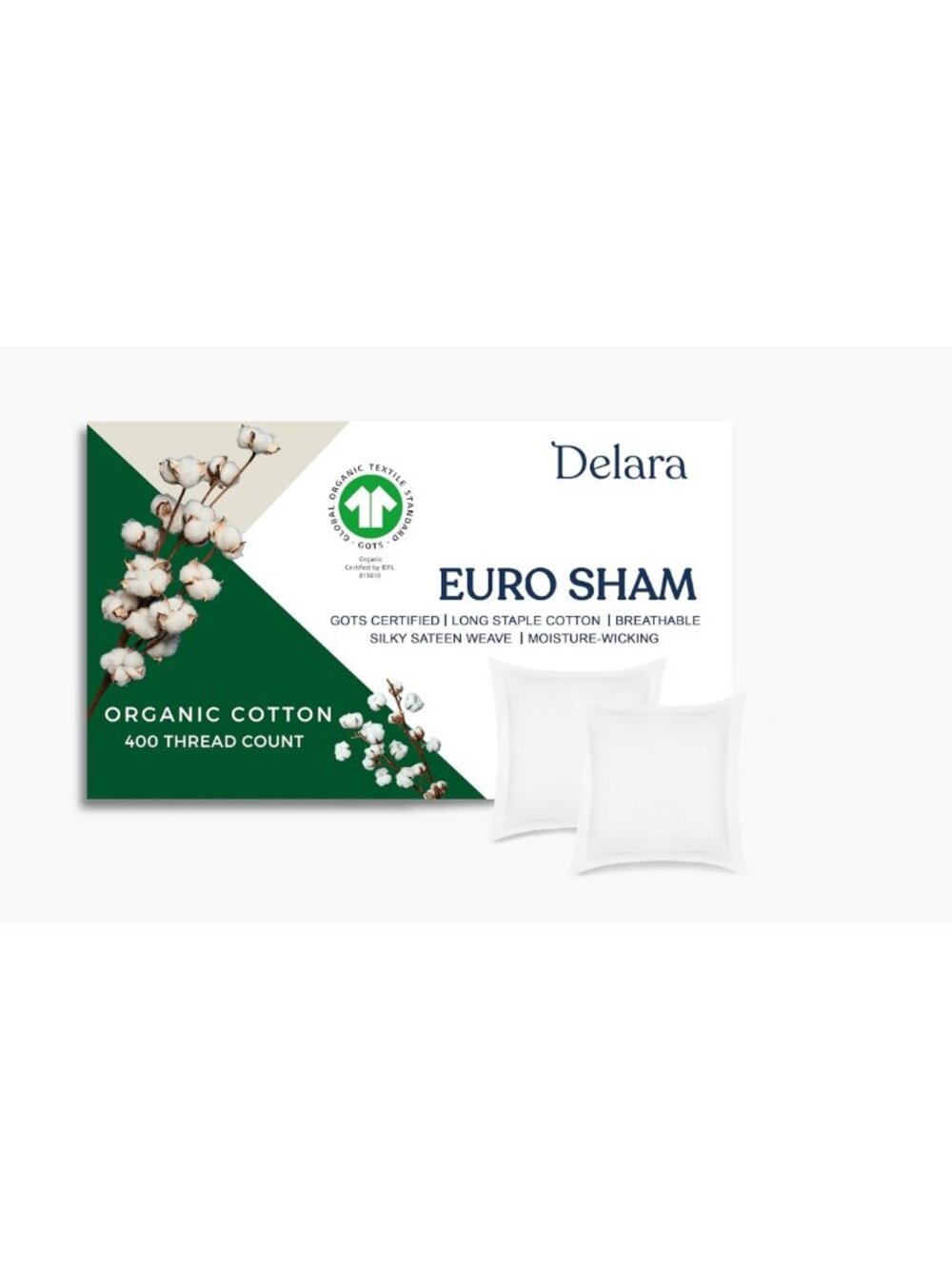Set of 2 Organic Cotton Euro Shams, 400 Thread Count, Ultra Soft & Breathable